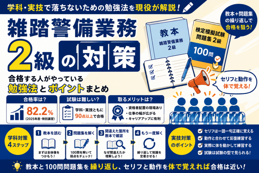 雑踏警備業務2級　対策　勉強方法　合格　落ちないため