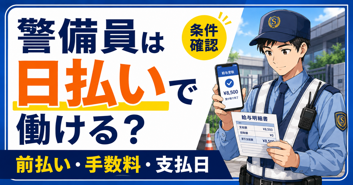 警備員の日払い・前払い・手数料・支払日を解説